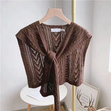 Knitted Openwork Shoulder Dress - Lightweight Cardigan & Scarf in One - Solid Color Goes With Everything - coffee