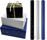 3 Rolls of Birthday Wrapping Paper - 43cm x 3m Per Roll - Blue, White & Black - Large Roll of Recyclable Paper