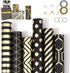 Wrapping Paper Set - 6 Rolls Gold & Black Christmas - Includes Ribbon & Stickers - 43x300 cm Per Roll