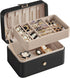 Travel Jewelry Case - 2 Layers with Velvet & Detachable Compartments - For Necklaces, Earrings & Bracelets - Black