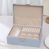 2-Tier Jewelry Box - With Removable Drawer & Lock - Large Storage Capacity for All Jewelry - Blue