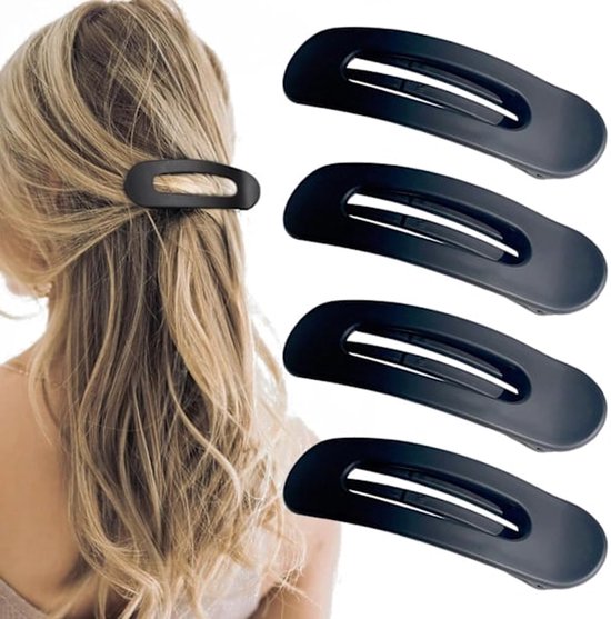 Black flat hair clips - Flat hair clips for women - Flat hair clips for thin and thick hair - Large flat hair clips 4-pack black