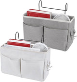 Bedside Organizer - Waterproof Canvas Bedside Organizer - Hanging Bedside Basket - For Home, Office & School Bedside Tables (Gray, White)