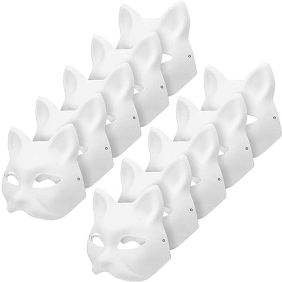 10 Paintable Cat Masks - DIY Animal Costume Masks - White Masks - Half-Used for Masquerade - Halloween - Cosplay Masks for Kids - Party Costume Supplies