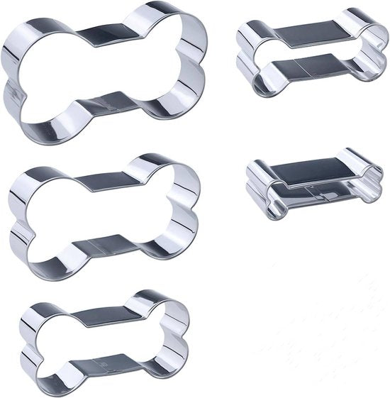 A set of 5 bone-shaped cookie cutters - 5 sizes - Bone-shaped cookie cutters - Christmas cookie cutters - Stainless steel cookie cutters - For baking puppy cookies or snacks
