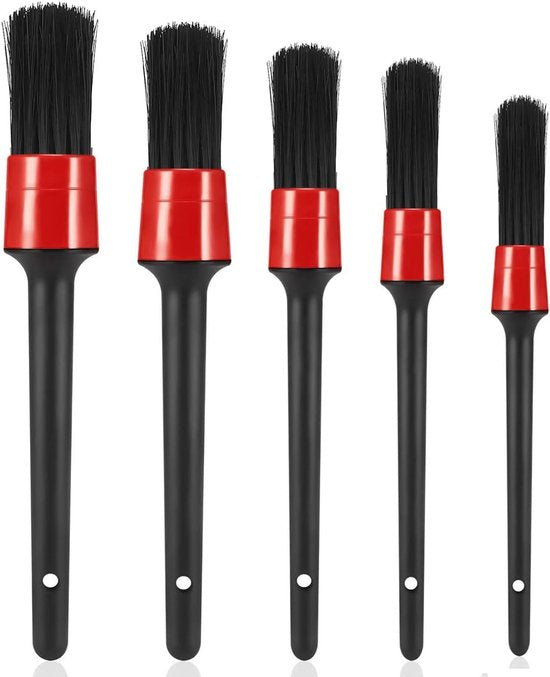 5-Piece Car Cleaning Brush Set - Car Detailing Brush Set - For cleaning rims - Dashboard - Interior - Exterior - Leather - Air vent logos