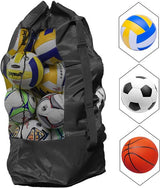 Soccer Net Bag for 10-15 Balls - Large Waterproof, Sturdy Tennis Shoulder Pad, Football-Basketball-Volleyball Bag, Drawstring Handbag - Black