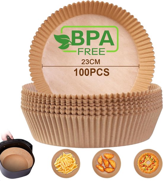 100 Airfryer Baking Pans - Round Baking Pans 23cm - Food Safe - BPA Free - Non-Stick Airfryer Pans - Easy to Clean - Suitable for Airfryers from 3-8 litres