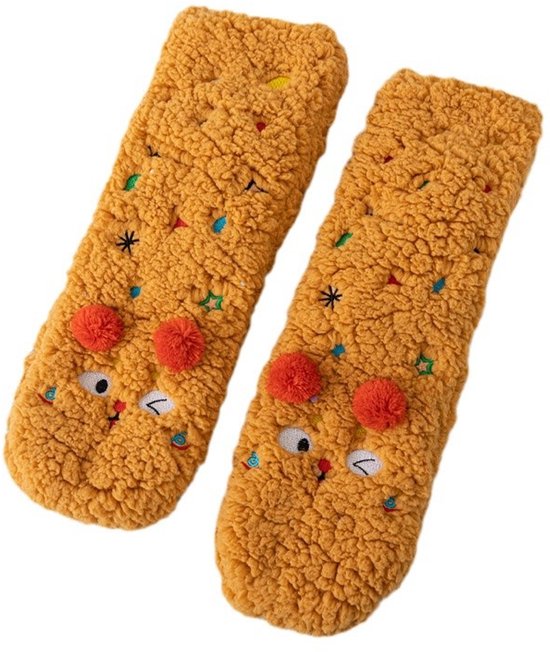 Thick Socks - Women - Fall/Winter - Cute mid-calf sleeping socks - Fleece lining for warmth - Floor socks for home - Orange