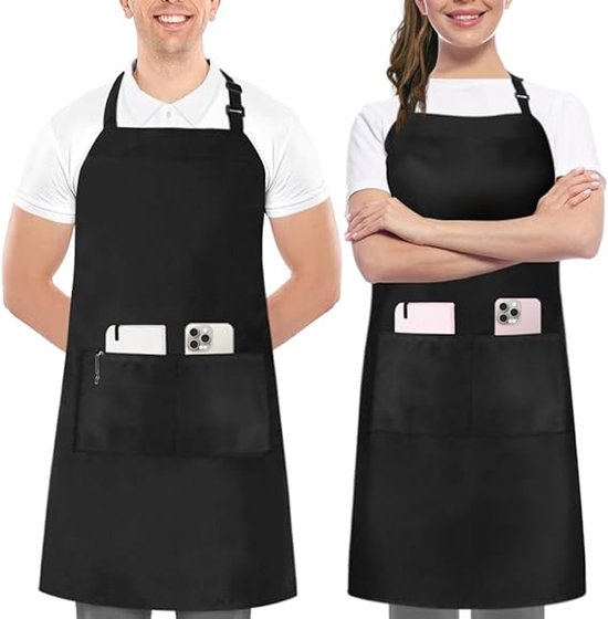 Two-piece kitchen aprons - Waterproof and stain resistant - Professional cooking aprons - Unisex - Suitable for various purposes including catering, pottery, painting, woodworking, etc. - With two large, practical pockets - Black