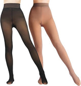 2-Pack Women's Thermal Leggings with Fleece Lining - High-Waisted Faux Sheer Tights - Lightweight - Extra Thick - Warm - Women's Leggings - Size M (110-140 lbs)