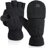 Unisex warm fleece gloves with fold-over top - Half-finger gloves - Warm gloves - Half-finger design - Suitable for writing, cycling, photo sessions with your partner - Winter gloves - Winter gift - Warm - Black XS