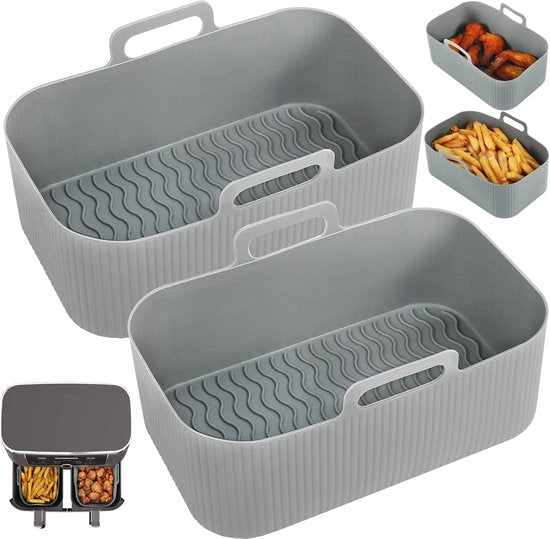 Two-piece air fryer accessory mat - silicone air fryer mat - gray - 19.5*16.5 cm
