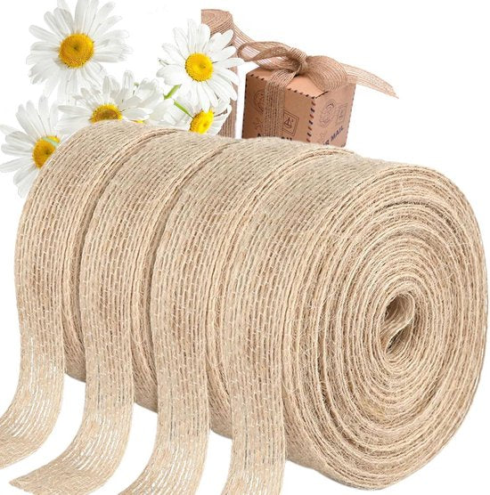 4 rolls of jute ribbon, 2 cm long - vintage style - total length 40 meters - gift box - party and wedding decoration - DIY crafts - gift wrapping - party gift ribbon