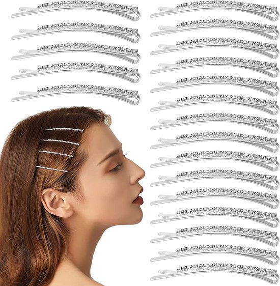 Sparkling Silver Hair Clips with Rhinestones (20 pcs) - Metal Hair Clips - Decorative - Hair Accessories for Women, Girls & Ballerinas - Party & Daily Hair Accessories