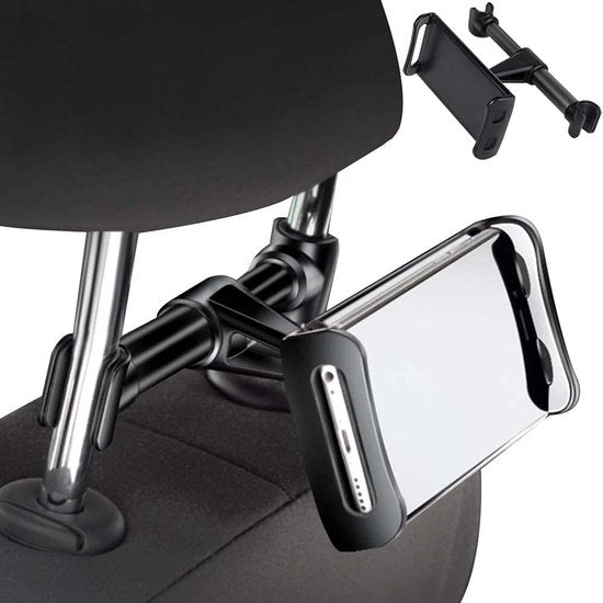 Smartphone holder - Multifunctional car phone holder with clip - Adjustable phone holder - Telescopic phone holder - Car phone holder for headrest, Car tablet holder for back seat - Black
