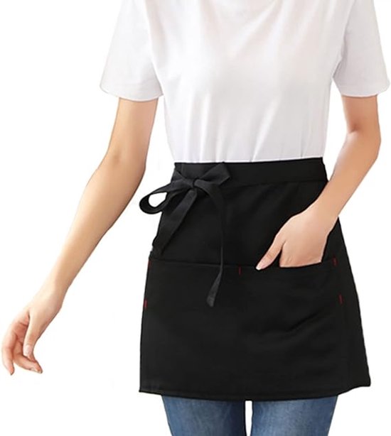 Kitchen Aprons - Women's Aprons - Half-Length Aprons - Unisex Kitchen Aprons - Restaurant, BBQ, Bar, Chef Aprons - Adjustable Aprons with Two Pockets - Black