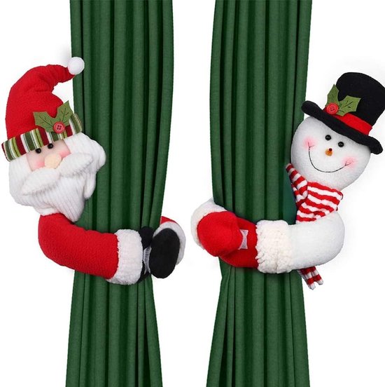 Christmas Themed Curtain Ties - (Set of Two) - Curtain Ties - Curtain Hooks - Snowman Design - Suitable for curtains, windows, wine bottle decorations, Christmas decorations, home and party decorations.