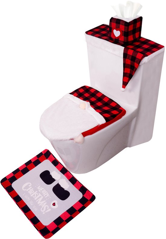 Toilet Seat Covers - Set of 4 - Christmas Toilet Seat Covers - Christmas Bathroom Accessories - Cute Christmas Dwarf Toilet Seats - Christmas Bathroom Decorations - Easy to Clean - Non-Slip Toilet Mats