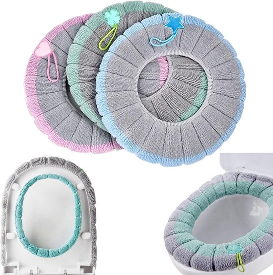 Toilet Seat Covers - 3-Pack - Soft Toilet Seat Covers - Soft and Comfortable Winter Toilet Seat Covers - With Hanging Ring - Reusable Toilet Seat Covers - Universal Toilet Seat Covers - Easy to Install - Pink - Green - Blue