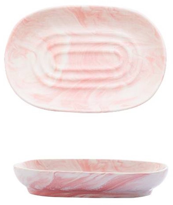 Soap Dish - Ceramic Soap Dish - Non-slip Marble Soap Dish - Bathroom Soap Holder - Suitable for Bathroom, Shower, Kitchen, and Travel - Pink