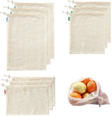 Mesh Bags - Pack of 9 - Reusable Mesh Bags for Fruits and Vegetables - Cotton Mesh Bags for Groceries - Portable Vegetable Bags in 3 Sizes - Storage Bags for Fruits and Vegetables