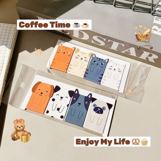 Bookmarks - Cute Magnetic Bookmarks - 8-Pack - Cute Cartoon Cats and Dogs Designs - Easy to Read - Cool School Supplies and Reading Gift (4 Cats + 4 Dogs)