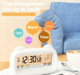 Alarm Clock - Digital Alarm Clock - Digital Clock - Smart Alarm Clock - Electronic Calendar - Cat-shaped Alarm Clock with Light - Real-time Temperature and Humidity Monitoring - Weather Display - Large Night Light Screen - USB Charging（Pink）