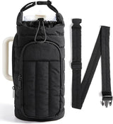 Handbag - Bottle holder - Suitable for 950 ml / 1200 ml water bottles - With shoulder strap and phone pocket - Unisex - The perfect companion for hiking and camping trips (Black)