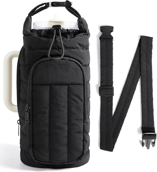 Handbag - Bottle holder - Suitable for 950 ml / 1200 ml water bottles - With shoulder strap and phone pocket - Unisex - The perfect companion for hiking and camping trips (Black)