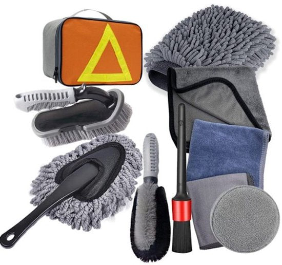 10-piece car wash & polishing set - car wash brushes - car wash tool set - professional accessories with brushes & microfiber cloths - including storage box