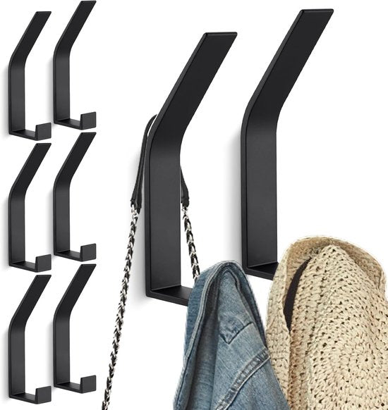 Hooks - 6 pieces - Black clothes hooks - Suitable for screwing with a hidden hole - Modern wall coat rack - For jackets, coats, hats, scarves, towels, handbags, etc.