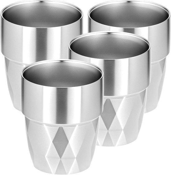 Cups - 4-piece set - Stainless steel cups - Double-walled water cups made of 304 stainless steel - beer cups - coffee cups