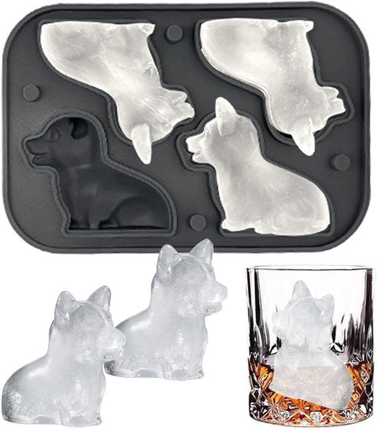 3D Corgi Ice Cube Mold - With Integrated Funnel - Cute Dog Shape - Silicone & Easy De-molding