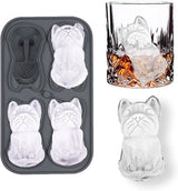 3D French Bulldog Ice Cube Mold - With Integrated Funnel - Cute Dog Shape - Silicone & Easy De-molding