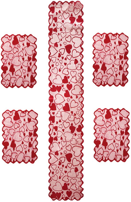 Placemats - Valentine's Day Table Runner - Red Lace Table Runner - Romantic Table Runners for Home Decor - Suitable for Weddings and Valentine's Day Decorations（Type A）