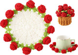 Coasters - Mini Basket Included - Floral Coasters - Vintage Rose Design - Suitable for coffee tables, weddings, housewarming parties, birthdays, etc.（Red）