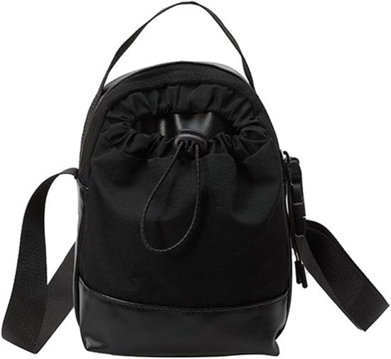 Women's shoulder bag - casual bag - adjustable canvas bag with drawstring - suitable for daily commuting and travel.（Black）