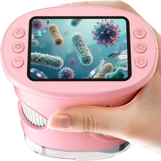 1000x Digital Children's Microscope - With 2 Inch IPS Screen & 8 LED Lights - Handy & Easy to Use for Nature Research - Pink