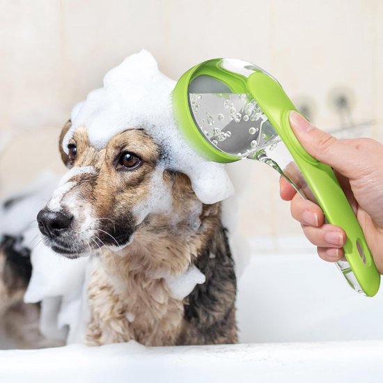 Dog Wash Brush with Soap Dispenser - Long Handle & Soft Massage Head - For Efficient Coat Care