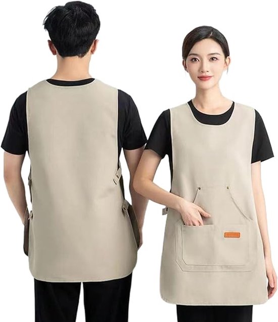 Apron - Vest-style apron - Baking and kitchen wear - Waterproof - Stain resistant - Unisex - Khaki