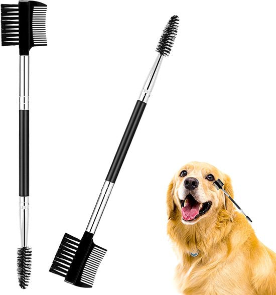 Pet Grooming Comb - 2-Piece Set - Tear Stain Removal Comb for Dogs - Double-Sided Eye Brush for Dogs - Pet Cleaning and Grooming Comb - Pet Eyelash Comb