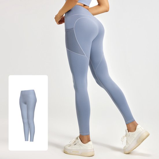 Slim Fit Sports Pants - High Waist Yoga Pants with Side Pockets - Soft and Stretchy Blended Fabric, Breathable and Comfortable - Skinny Fit with Elastic Waist - Suitable for Yoga, Fitness, Walking and Daily Use (Light Blue, Size L)