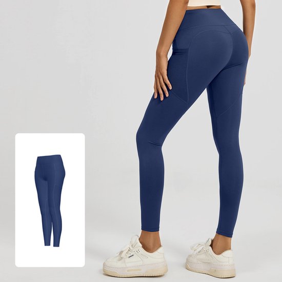Slim Fit Sports Pants - High Waist Yoga Pants with Side Pockets - Soft and Stretchy Blended Fabric, Breathable and Comfortable - Skinny Fit with Elastic Waist - Suitable for Yoga, Fitness, Walking and Daily Use (Dark Blue, Size XXXL)