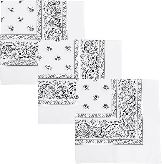 3-Piece Headscarf Set (Square) - Retro Black & White Pattern Headscarf Scarf for Daily Styling, Hairband & Decoration