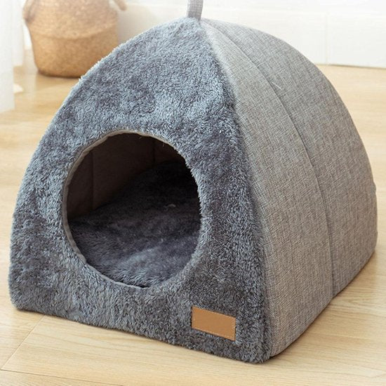 Tents Pet Bed - With Removable & Washable Cushion - Warm & Soft Fleece Fabric - For Cats & Small Dogs