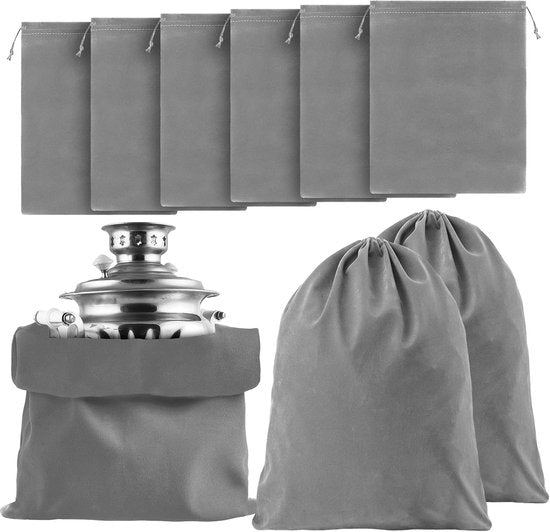 6 Silver Storage Bags – Fabric Protective Bags for Jewelry, Silverware, and Cutlery – Reusable (Dark Gray, 40 x 50 cm)