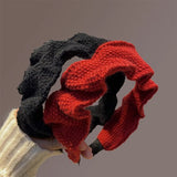Headband - Set of Two - Retro Style with Ruffles - Elegant and Stylish Headband for Women - Suitable for Parties, Daily Wear and Special Occasions (Red + Black)