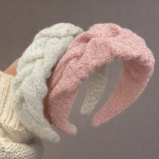 Headband - Set of Two - Retro Style with Ruffles - Elegant and Stylish Headband for Women - Suitable for Parties, Daily Wear and Special Occasions (White + Pink)