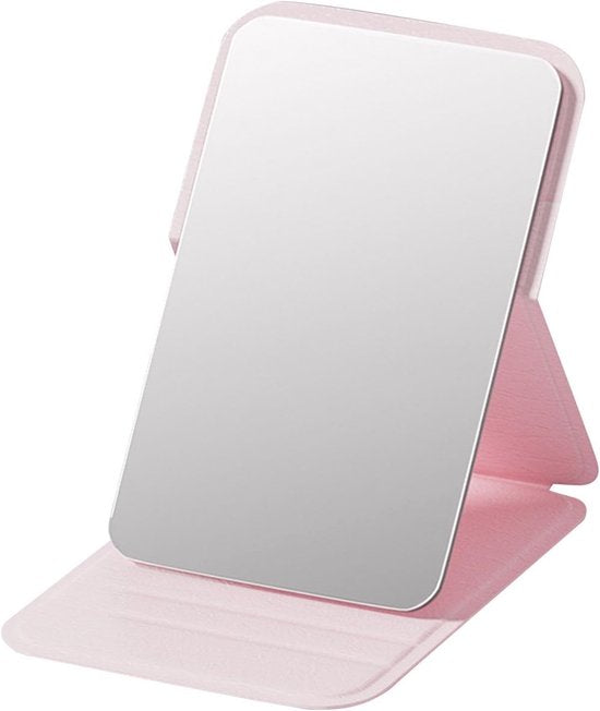 Frameless High Definition Makeup Mirror - Foldable Travel Mirror - Portable Makeup Mirror with Soft PU Leather Cover - Suitable for Bedroom, Bathroom & Travel（Pink）